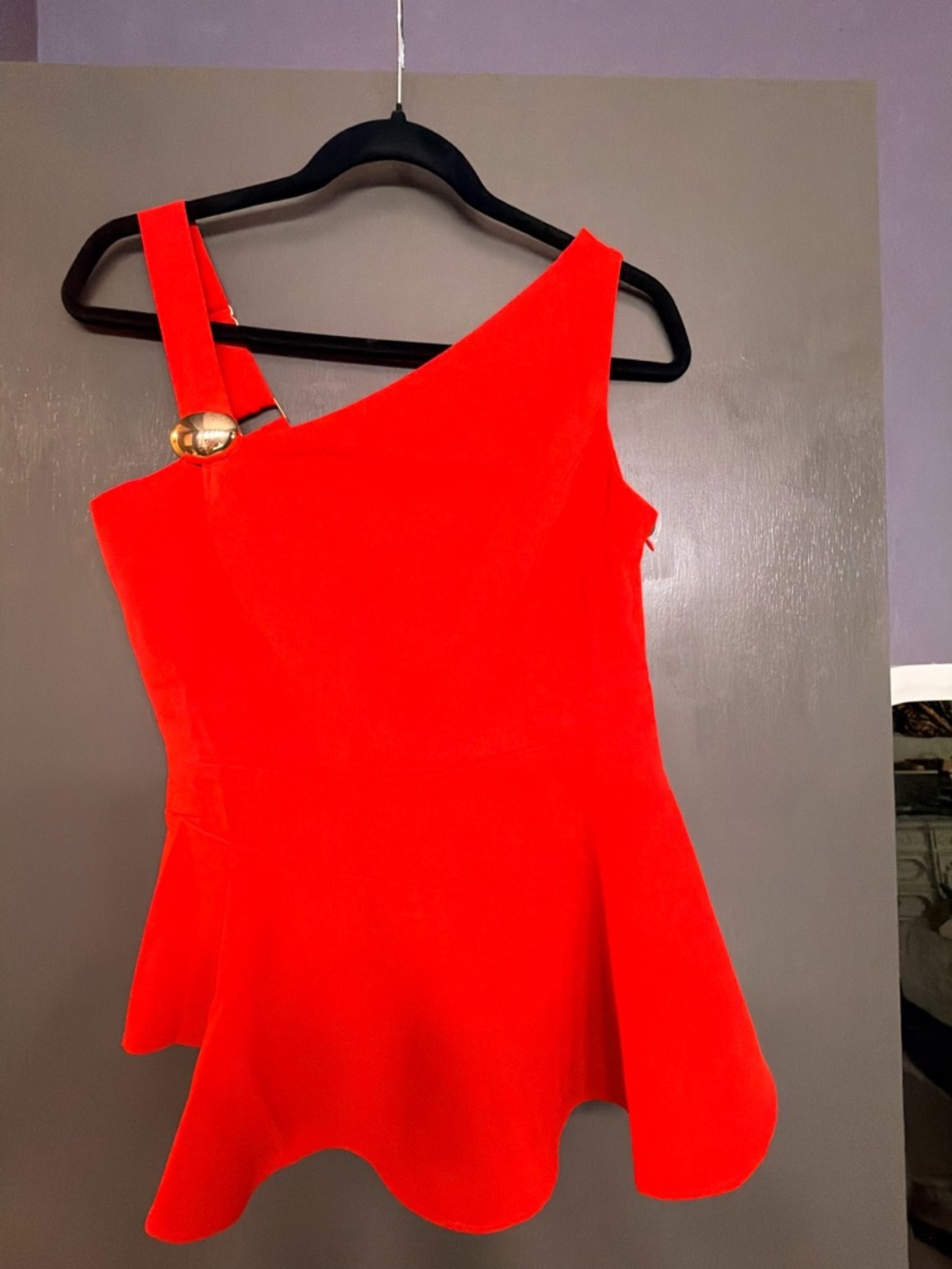 Asymmetrical One-Shoulder Red Peplum Top